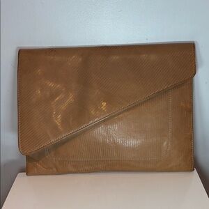 Tan vintage Leather oversized Envelope Clutch Paola Del Lungo Holt Renfrew